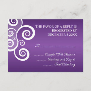 Elegant Wedding RSVP White Swirls Purple