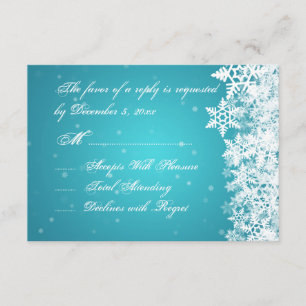 Elegant Wedding RSVP Winter Snowflakes Blue Card