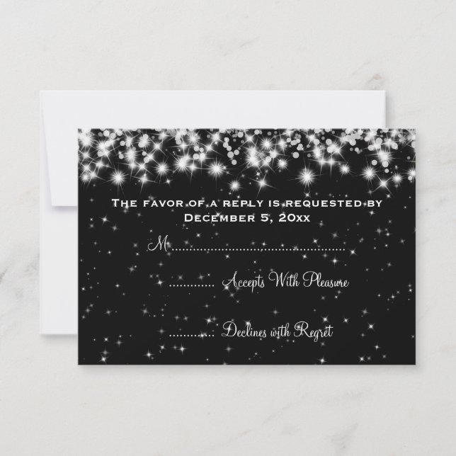 Elegant Wedding RSVP Winter Sparkle Black (Front)