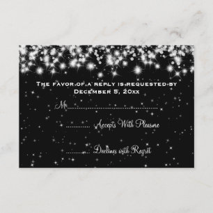 Elegant Wedding RSVP Winter Sparkle Black Card