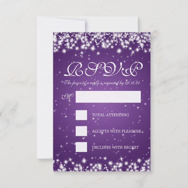 Elegant Wedding RSVP Winter Sparkle Purple (Front)