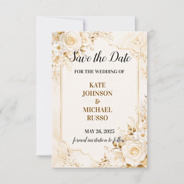 Elegant Wedding Rustic Retro Modern Floral Save The Date (Front)