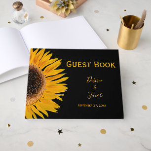Elegant Wedding Rustic Yellow Black Sunflower Guest Book