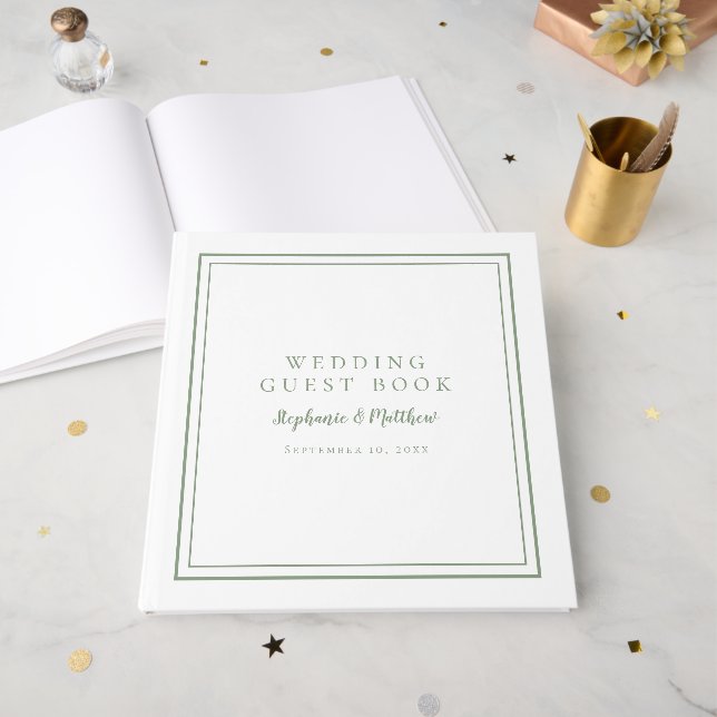Elegant Wedding Sage Green Guest Book (Front Open)
