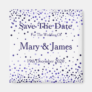 Elegant Wedding Save The Date Blue Glitter Sparkle Magnet