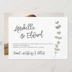 Elegant Wedding save the date eucalyptus photo Invitation