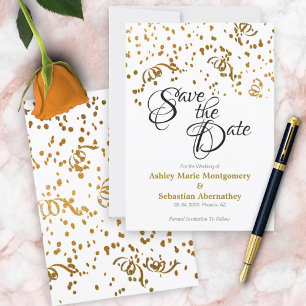 Elegant Wedding Save the Date Gold Confetti Invitation