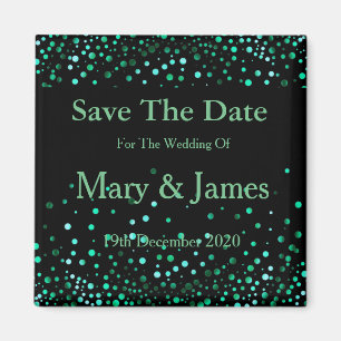 Elegant Wedding Save The Date GreenGlitter Sparkle Magnet