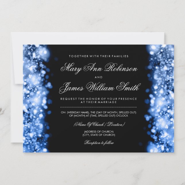 Elegant Wedding Save The Date Lights Blue Invitation (Front)