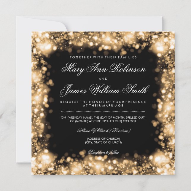 Elegant Wedding Save The Date Lights Gold (Front)
