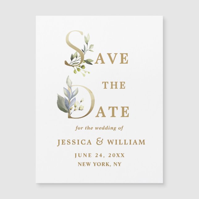 Elegant Wedding Save the Date Magnetic Card (Front)