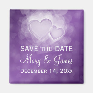 Elegant Wedding "Save The Date" Modern Hearts Purp Magnet