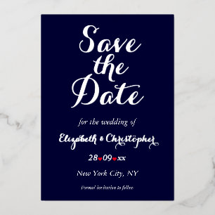 Elegant Wedding Save the Date Navy Blue Silver