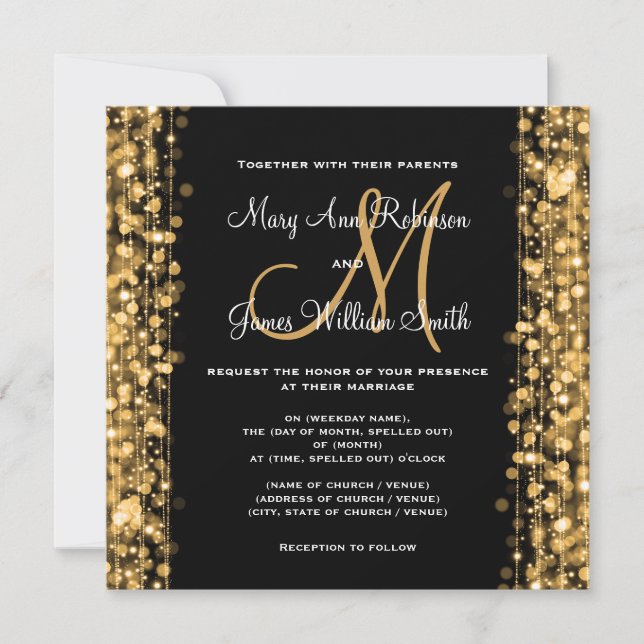 Elegant Wedding Save The Date Sparkles Gold Invitation (Front)