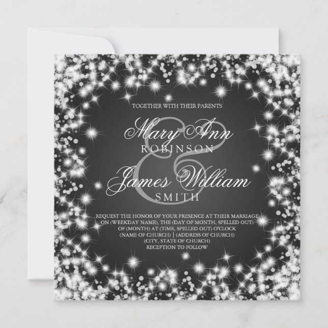 Elegant Wedding Save The Date Winter Sparkle Black (Front)