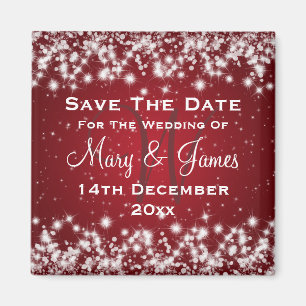 Elegant Wedding Save The Date Winter Sparkle Red Magnet