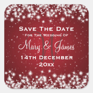 Elegant Wedding Save The Date Winter Sparkle Red Square Sticker