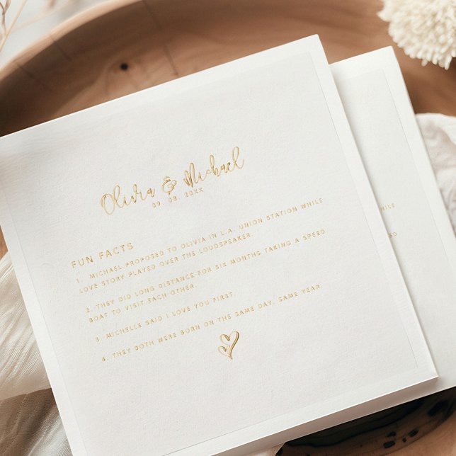Elegant Wedding Script Fun Facts Gold Foil Napkins (Creator Uploaded)