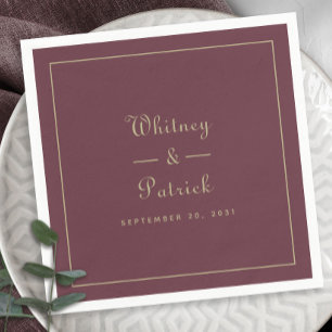 Elegant Wedding Script Minimalist Gold & Burgundy Napkin