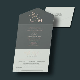 Elegant Wedding Script Sage Green Minimalist All In One Invitation