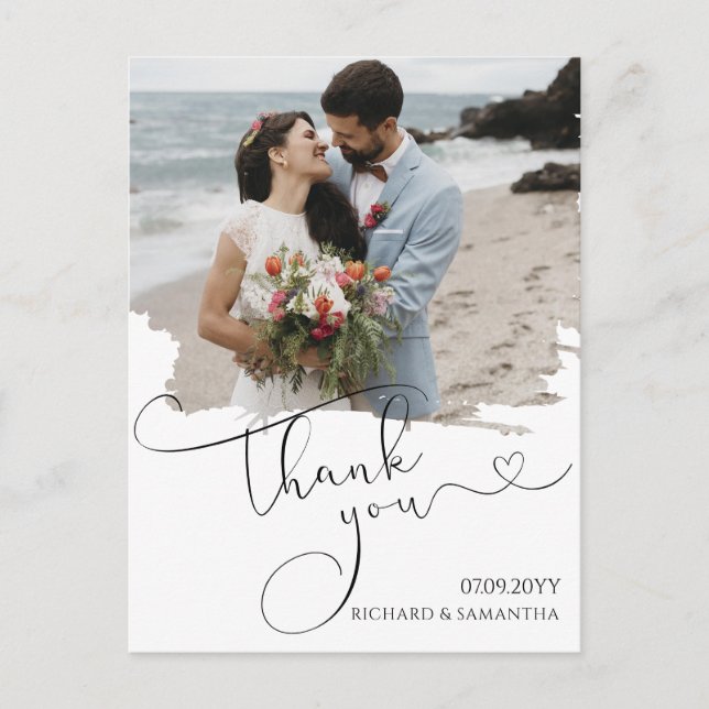 Elegant Wedding Script Thank You Photo Postcard (Front)