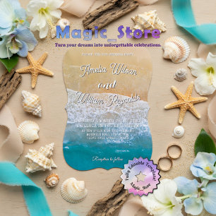 Elegant Wedding Sea Waves Sand Beach Invitation