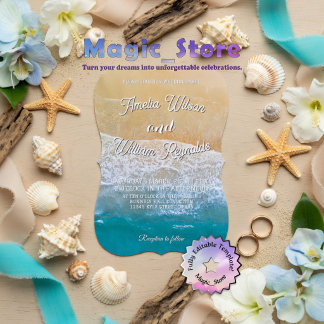 Elegant Wedding Sea Waves Sand Beach Invitation