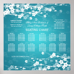 Elegant Wedding Seating Chart Cherry Blossom Blue