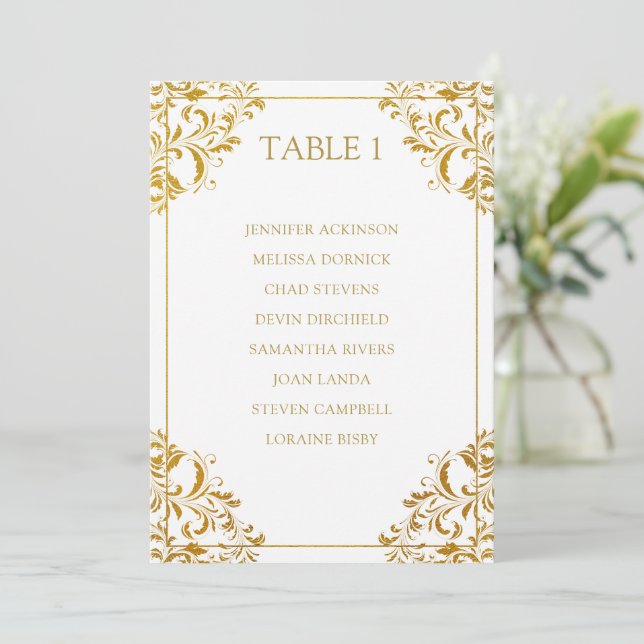 Elegant Wedding Seating Chart List Card| Gold Foil Invitation (Standing Front)