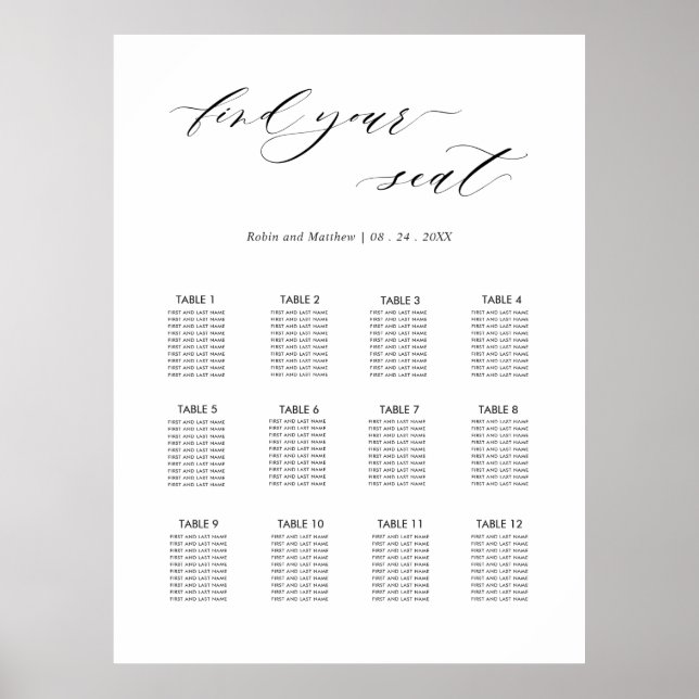 Elegant Wedding Seating Chart Sign (Front)