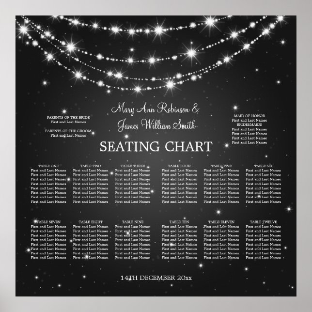 Elegant Wedding Seating Chart Sparkling Chain Blac (Front)