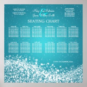Elegant Wedding Seating Chart Sparkling Wave Blue