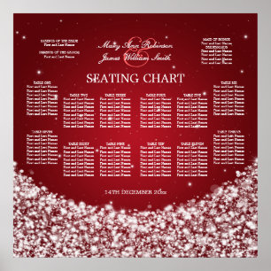 Elegant Wedding Seating Chart Star Sparkle Red