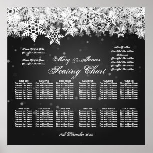 Elegant Wedding Seating Chart Winter Snow Black