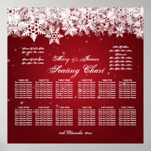 Elegant Wedding Seating Chart Winter Snow Red