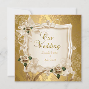 Elegant Wedding Sepia Cream Gold Roses Invitation