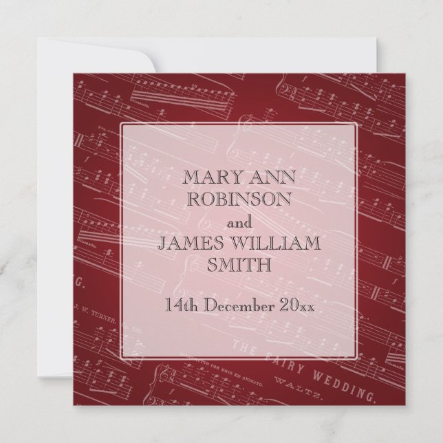 Elegant Wedding Sheet Music Red Invitation (Front)
