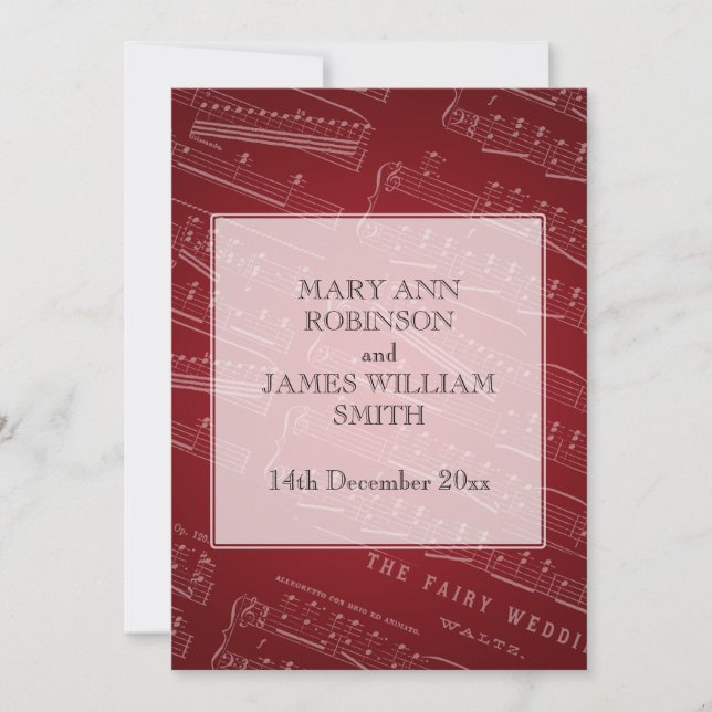 Elegant Wedding Sheet Music Red Invitation (Front)