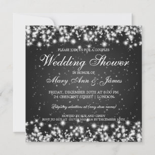 Elegant Wedding Shower Winter Sparkle Black Invitation