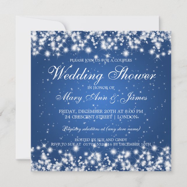 Elegant Wedding Shower Winter Sparkle Blue Invitation (Front)