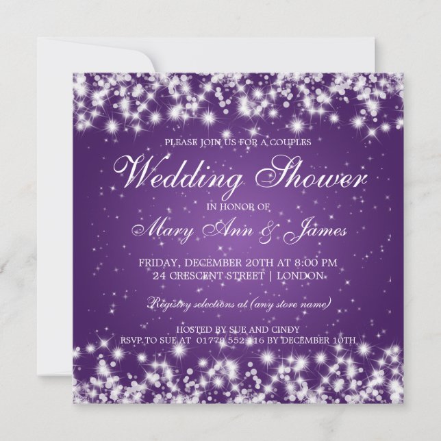 Elegant Wedding Shower Winter Sparkle Purple Invitation (Front)