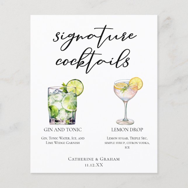 Elegant Wedding Signature Cocktails Menu (Front)