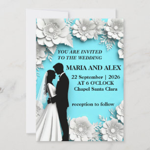 Elegant Wedding Silhouette Amid Floral Design Invitation