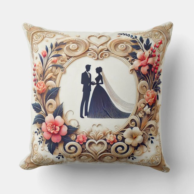 Elegant Wedding Silhouette Framed Cushion (Front)