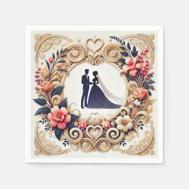 Elegant Wedding Silhouette Framed Napkin (Front)