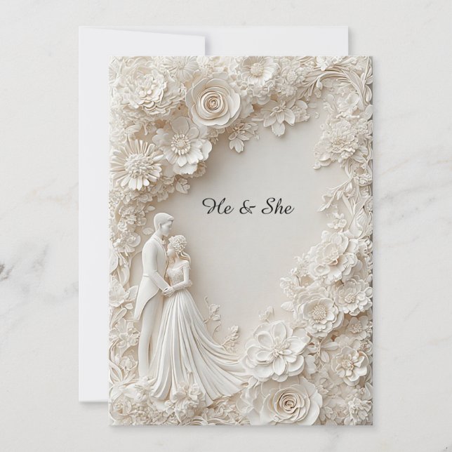 🌸 Elegant Wedding Silhouette Ivory Floral Paper Invitation (Front)