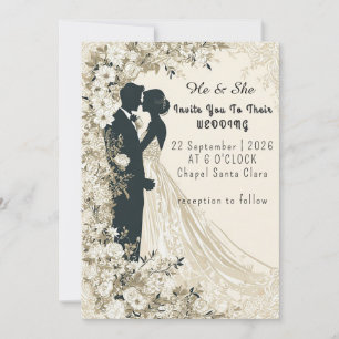 Elegant Wedding Silhouette with Floral Border Invitation