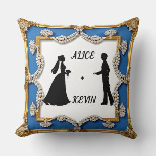 Elegant Wedding Silhouette with Ornate Pearl  Cushion