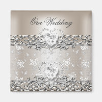 Elegant Wedding Silver Cream Diamond Heart Invitat