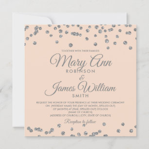 Elegant Wedding Silver Faux Glitter Confetti Blush Invitation